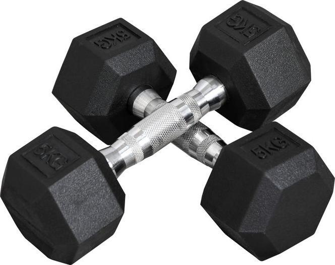 Produktbild Swisshandel24 Hexagon Kurzhanteln 2er Set 2 x 5 KG Gusseisen Hanteln Kurzhantelset Gewichte Metall Gummi schwarz (2 x 5 kg)