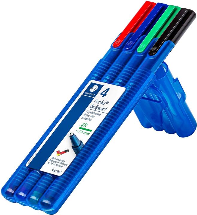 Produktbild Staedtler Kugelschreiber triplus ball 437 XB, 4er Etui ergonomischer Dreikantschaft, Strichstärke: XB (Blau, 4x)
