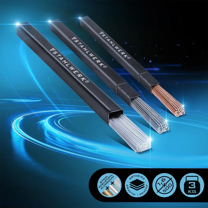 Actual product image Stahlwerk Welding rod set ER70S-G3, ER307Si, ER4043Si5 Ø 1.6 x 500 mm 1kg each