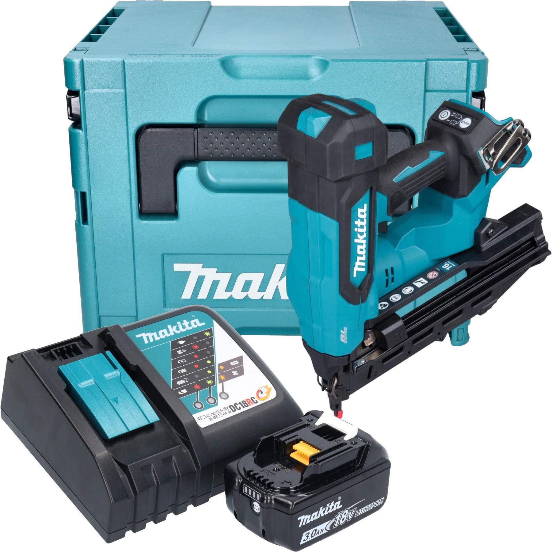 Makita, Graffettatrice + Pistola sparachiodi, DBN 610 RF1J Chiodatrice a batteria 18 V 32 - 64 mm Brushless + 1x batteria 3,0 Ah +