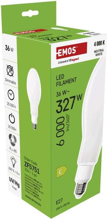 Image du produit Emos Lampe LED filament ED90 / E27 / 36 W (327 W) / 6 000 lm / Blanc neutre (E27, 36 W, 6000 lm, 1 x, C)