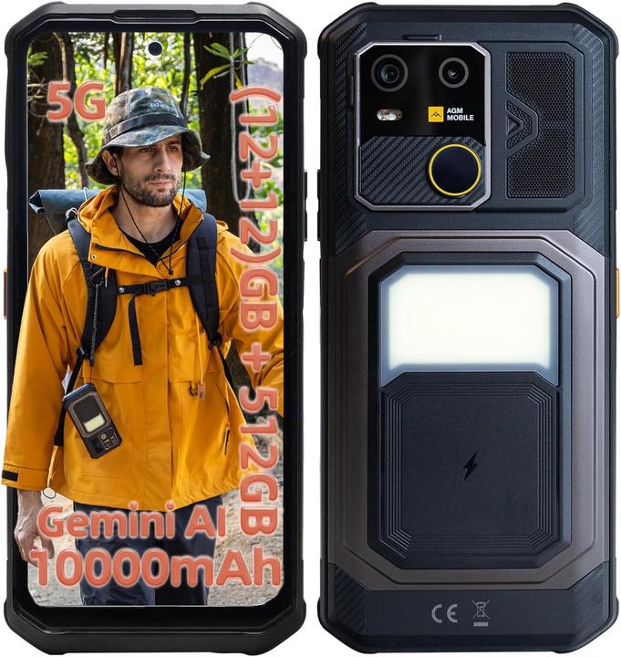 Actual product image AGM Outdoor smartphone with 5G, 6200mAh battery, IP68/IP69K waterproof, and 8GB RAM (128 GB, 6.53", 5G)