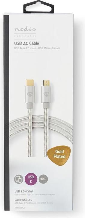 Produktbild Nedis USB-Kabel - USB 2.0 - Typ-C ™ Stecker/Micro-B Stecker - 480 Mbps - 10 W - Vergoldet - 3 m - (3 m, USB 2.0, 10 W)