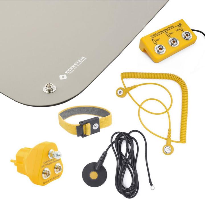 Bernstein ESD Handling Set 6-tlg Matte grau (900x610x2) Armband 2 Kabel 2 Erdungsstecker