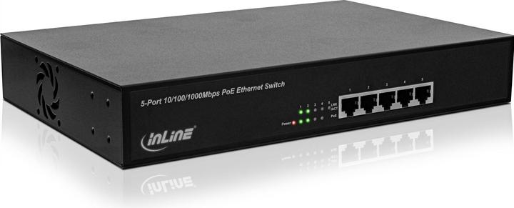 Produktbild InLine PoE+ Gigabit Netzwerk Switch 5 Port 4x PoE+ 11 Zoll inkl. 19 Zoll Winkeln luefterlos (5 Ports)
