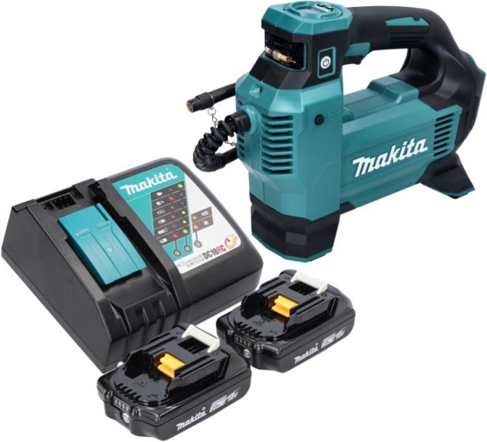 Image du produit Makita DMP 181 RA Compresseur sur batterie 18 V 11,1 bar + 2x batterie 2,0 Ah + chargeur (11.10 bar)