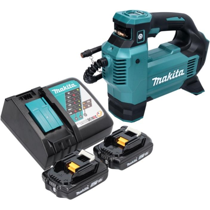 Thumbnail - Makita, Kompressor, DMP 181 RA Akku Kompressor 18 V 11,1 bar + 2x Akku 2,0 Ah + Ladegerät (11.10 Bar)
