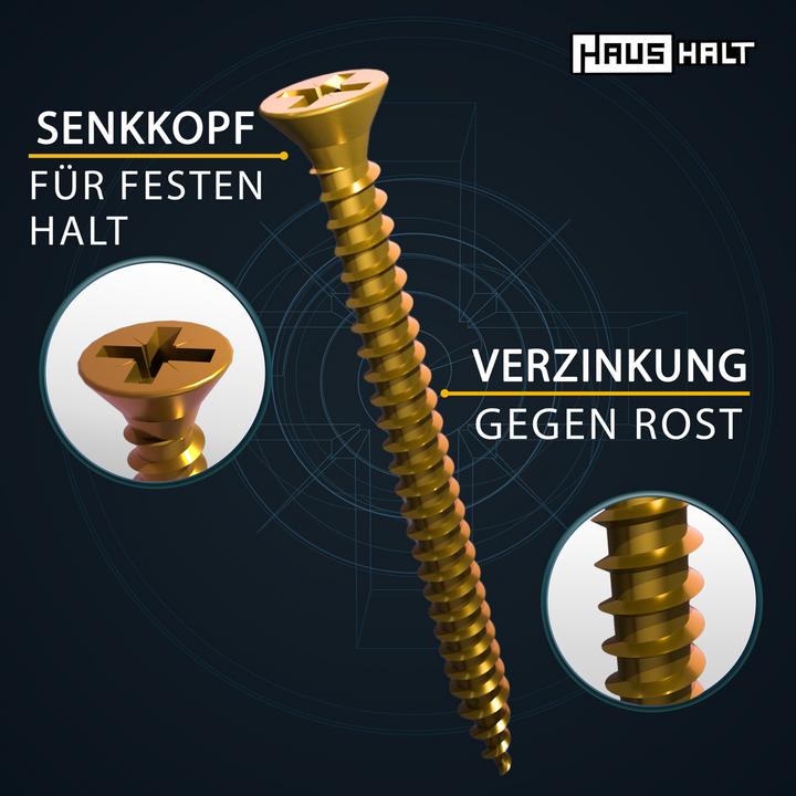 Actual product image Haushalt Universal wood construction screw wood screw 5,0 x 25 mm PZ2 1000 pcs ( 2x 000051371188 ) yellow v (1 Screws per piece)