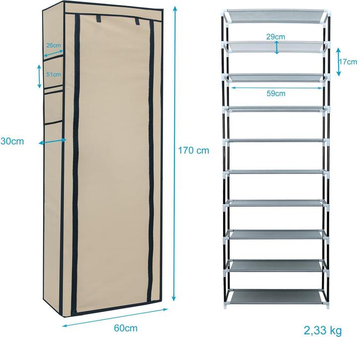 Actual product image Intirilife Faltbarer Stoffschrank (58.28 x 28 x 170 cm)