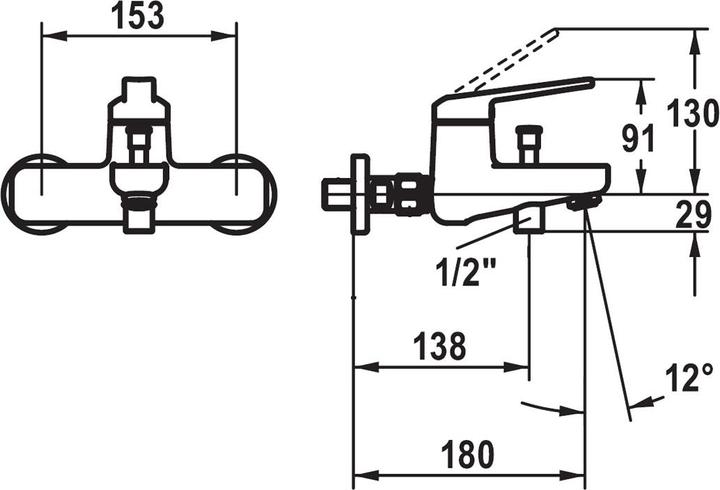Produktbild KWC DOMO 6.0 Bademischer AD153mm, ohne Zubehör, ohne Raccords, chromeline