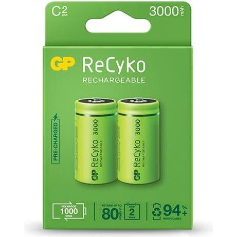 GP Batteries B2133 batteria per uso domestico C Idruro di nichel-metallo (NiMH) (2 pz., C, 3000 mAh), Batterie + pile
