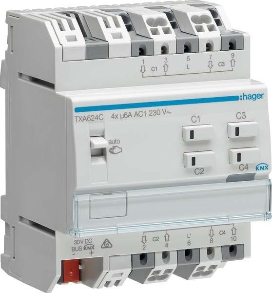 Produktbild Hager Rollladen-/Jalousieaktor TXA624C 4fach KNX easy 230V (Rolladenaktor)