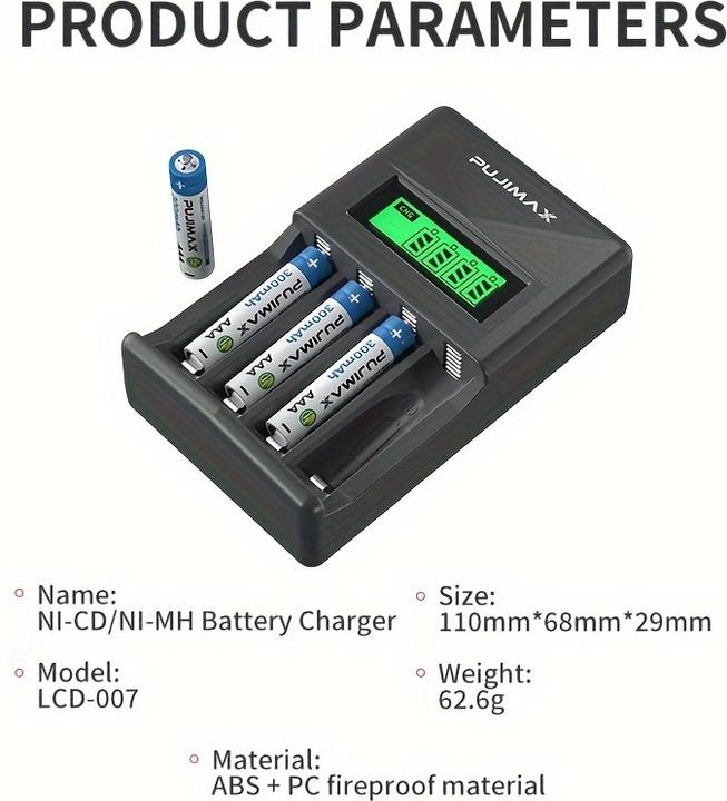 Produktbild PhoneLook Schnellladegerät 4-fach mit LCD-Display für AA/AAA Batterien (AA, AAA)