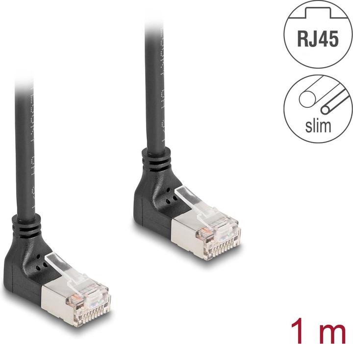 Actual product image Delock RJ45 network cable Cat.6A S/FTP Slim 90° top / top (S/FTP, CAT6a, 1 m)