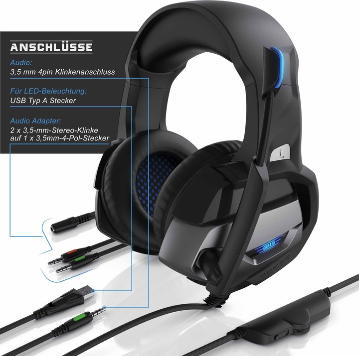 Immagine prodotto CSL Cuffie da gioco "GHS-221" con microfono e AUX, cuffie da gioco adatte a PC/ PS4/ PS4 Pro (Cablato)