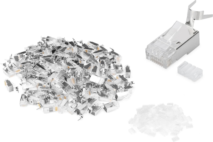Produktbild Digitus CAT 6A Modularstecker, 8P8C, geschirmt für Volldraht AWG 22-23, 100 Stück (Netzwerkkabel Stecker)