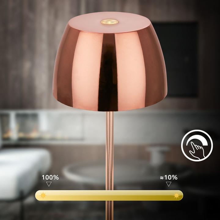 Actual product image Briloner Rechargeable LED table lamp - mini, touch, glossy copper (150 lm)