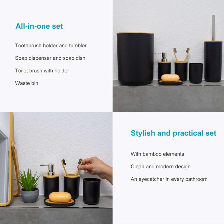 Image du produit Intirilife Badezimmer Zubehör Set inkl. Zahnputzbecher Seifenschale Seifenspender Toilettenbürste