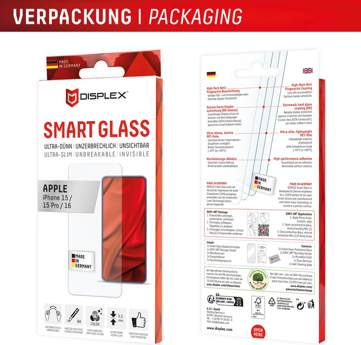 Actual product image Displex Smart Glass, Displayschutzfolie (1 Piece, Apple iPhone 16)
