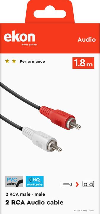 Actual product image Ekon Audio Cable 2 RCA Male to 2 RCA Male (1.80 m, Cinch Cables)