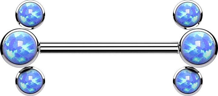 Produktbild Star Piercing Threadless Barbell silber front drei Opale blau (Titan G23, ohne Messing)