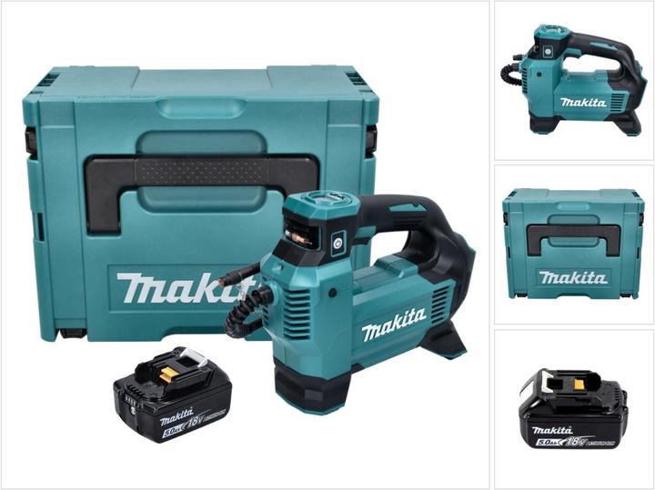 Immagine prodotto Makita DMP 181 T1J Compressore a batteria 18 V 11,1 bar + 1x batteria 5,0 Ah + Makpac - senza (11.10 bar)