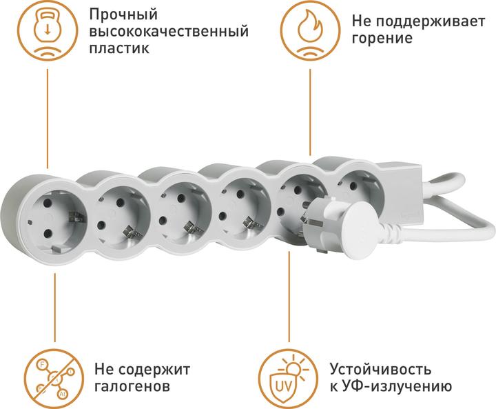 Actual product image Legrand Flat socket strip 6x socket, 1.5 metre cable white-grey 694557 (6 x, CEE 32/5, 1.50 m)