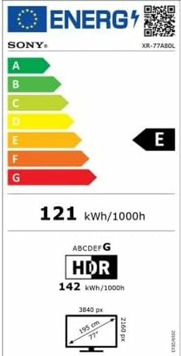 Energie-Label Sony XR-77A80L (77", A80L, OLED, 4K, 2023)