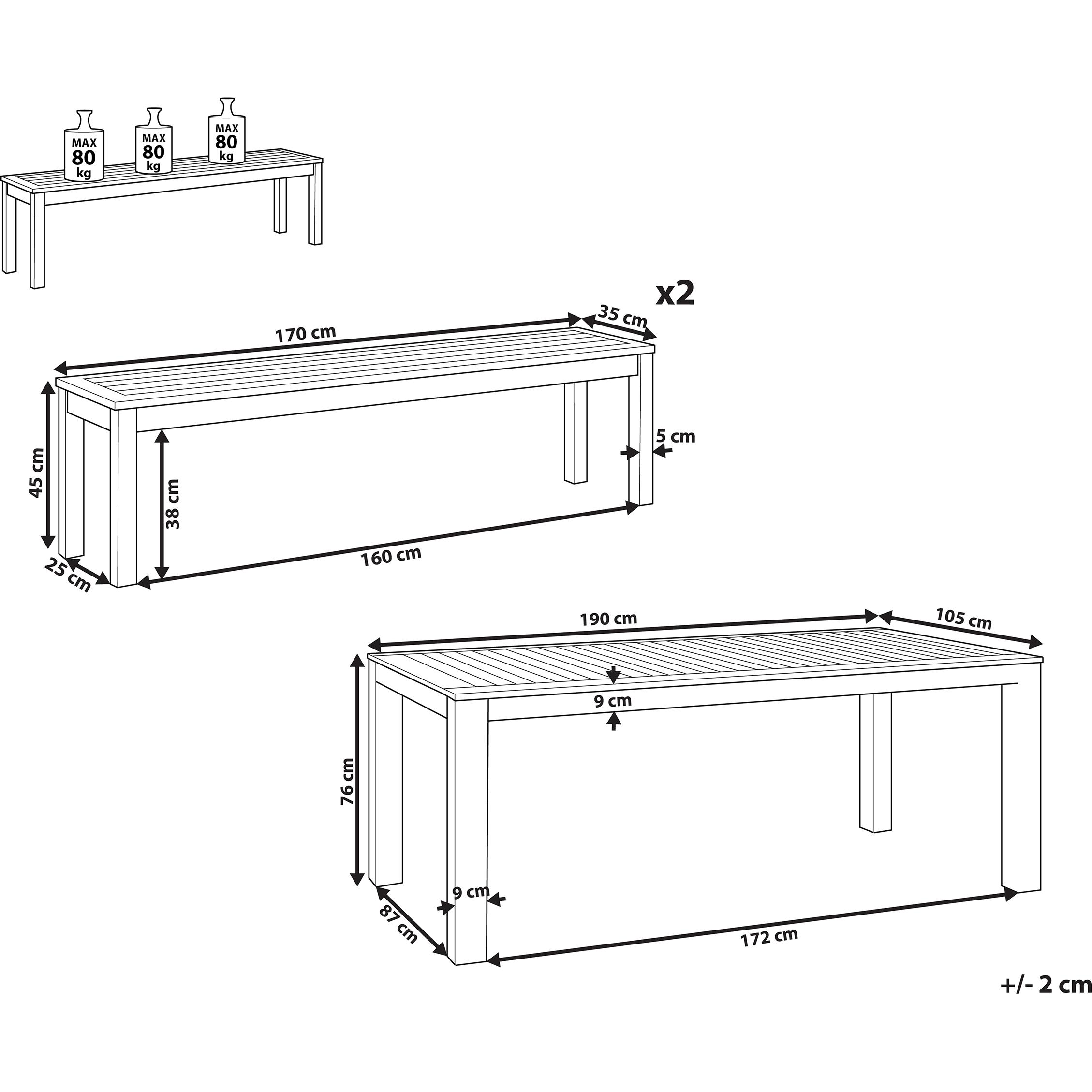 Thumbnail - Beliani, Gartentisch + Balkontisch, Monsano (190 cm)