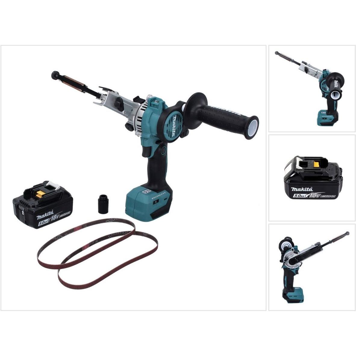 Makita, Schleifmaschine + Poliermaschine, DBS 180 T1 Akku Bandfeile 18 V 9 x 533 mm Brushless + 1x Akku 5,0 Ah - ohne La...