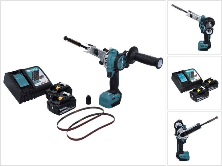 1x Makita DBS 180 lime à bande sans fil 18 V 9 x 533 mm Brushless, 1x poignée supplémentaire, 2x bande abrasive K80, 1x adaptateur d'aspiration, 1x collier de serrage, 2x Makita BL 1860 B 18 V - 6,0 Ah, Batterie Li-Ion 6000 mAh avec LED, indicateur ( 197422-4 )