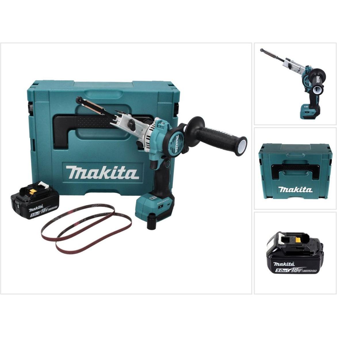 Makita, Schleifmaschine + Poliermaschine, DBS 180 T1J Akku Bandfeile 18 V 9 x 533 mm Brushless + 1x Akku 5,0 Ah + Makpac...