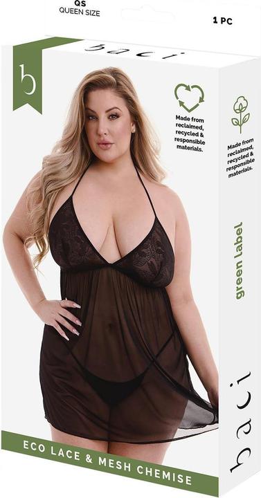 Image du produit Baci XGEN Eco Lace And Mesh Chemise - Black - Q (UK Size 14-20) - Durable et Alluring Lace and Mesh