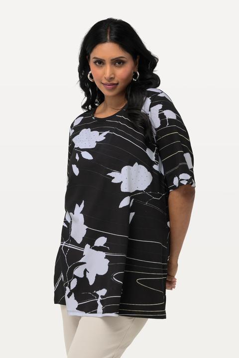 Image du produit Ulla Popken T-shirt en coton Pima. Décolleté rond et manches courtes. Silhouette en A. (46, 48)