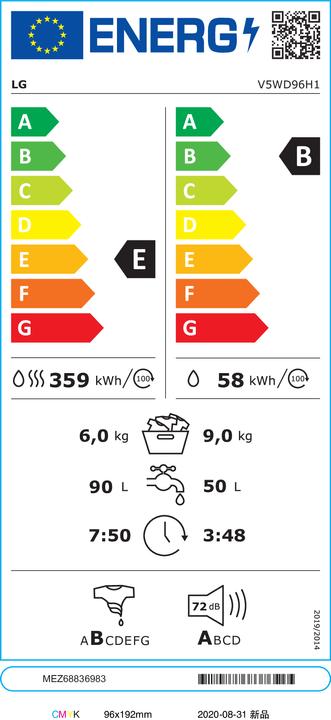 Energy Label LG V5WD96H1 Washer Dryer Freestanding Front Loader E