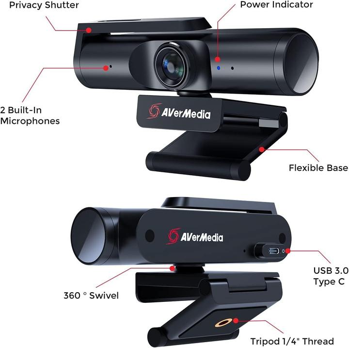 Produktbild AVerMedia PW513 Webcam 8 MP 3840 x 2160 Pixel USB-C Schwarz (8 Mpx)