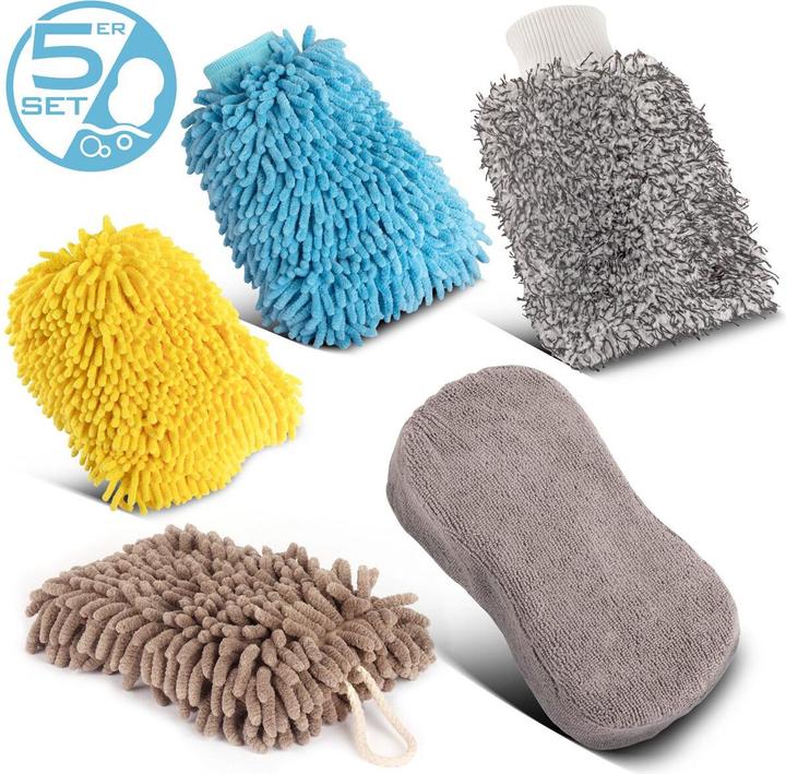 Produktbild Stahlwerk Autowaschhandschuh 5er Set Reinigungshandschuh Mikrofaser Schwamm