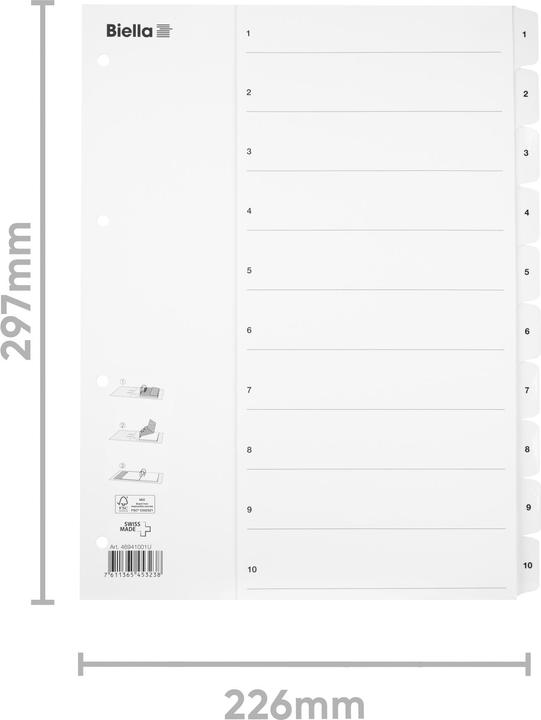Image du produit Biella Registre Carton A4 1-10, 4 trous