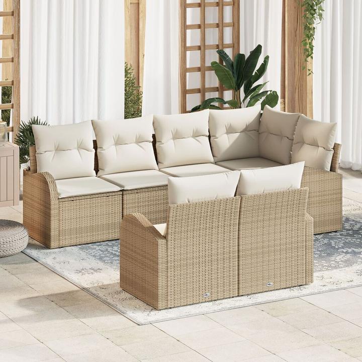 Immagine prodotto vidaXL Set di divani da giardino da 7 pezzi con cuscini Beige poly rattan