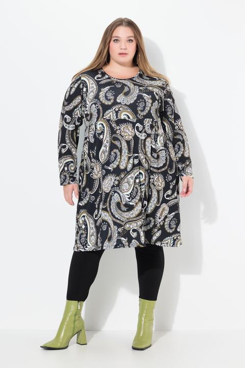 Immagine prodotto Ulla Popken Abito di jersey dal taglio svasato con Paisley, scollo a girocollo e maniche lunghe (50, 52)