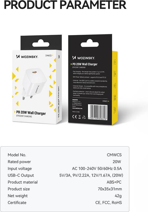 Actual product image Wozinsky CMWCS USB-C PD 20W wall charger - white (20 W)