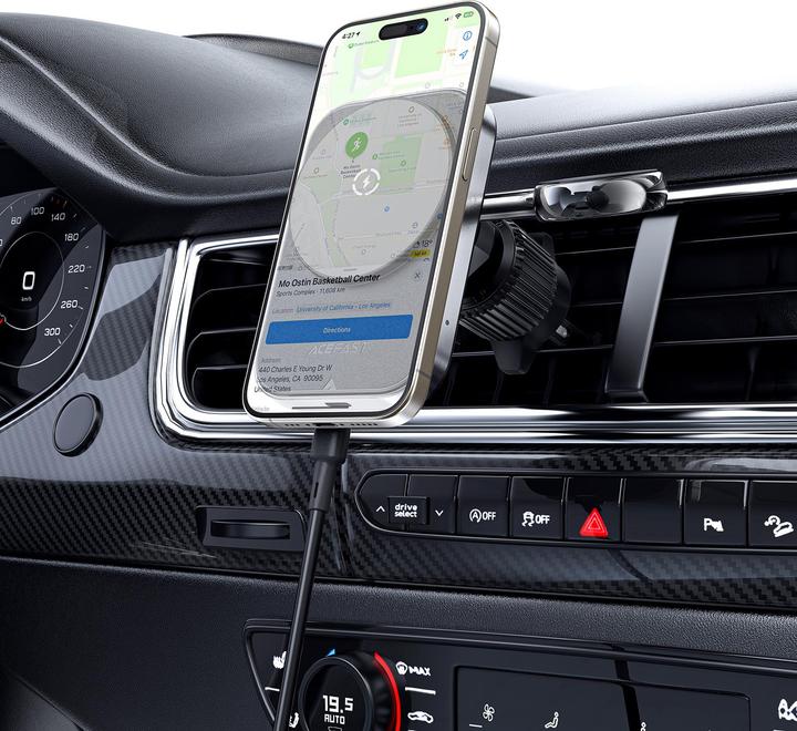 Image du produit Acefast Support voiture D18 avec chargeur inductif MagSafe / Qi + câble USB-A USB-C - noir