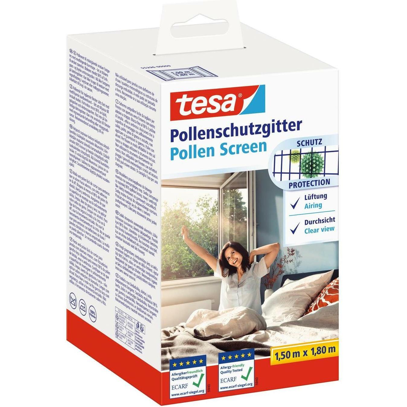 tesa, Fliegengitter, Pollenschutzgitter, für Allergiker, zuschneibar inkl. selbstklebendem Klettband (150 x 180 cm)
