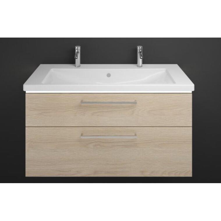 burgbad, Badmöbelset, Eqio Keramik-Doppelwaschtisch inklusive Waschtischunterschrank und LED-Waschtischunterschran