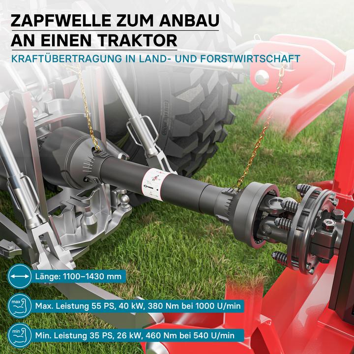 Produktbild Wiltec Zapfwelle T4 Gelenkwelle 1100-1430mm 460Nm 540U/min PTO-Shaft 40kW 1 3/8" 6 Zahn (Gartenmaschinen Ersatzteile)