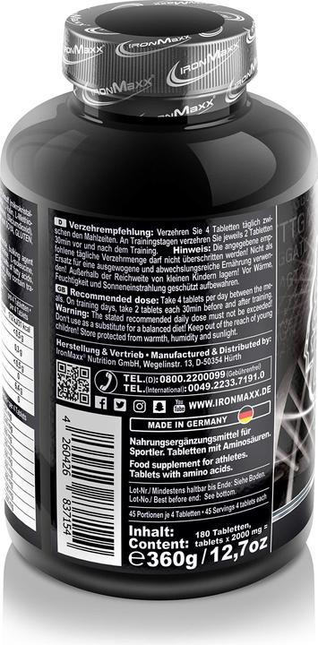 Nutritional values and ingredients IronMaxx 100% EAAs Ultra Strong (180 Tabs) (180 Piece, Pills)