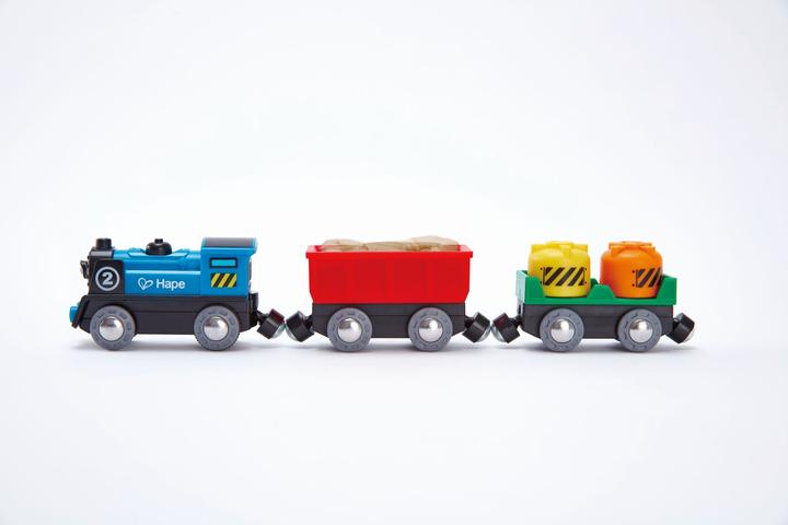 Actual product image Hape battery-powered freight train