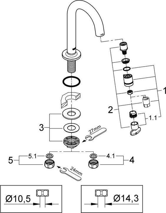 Actual product image Grohe Washbasin pillar tap UNI 1/2inch, C-spout supersteel