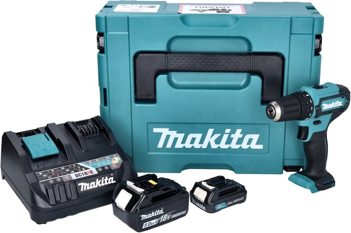 Produktbild Makita DF 333 DNX12 Akku Bohrschrauber 12 V 30 Nm + 1x Akku 2,0 Ah + 1x Akku 18 V 5,0 Ah + Ladegerät (Akkubetrieb)
