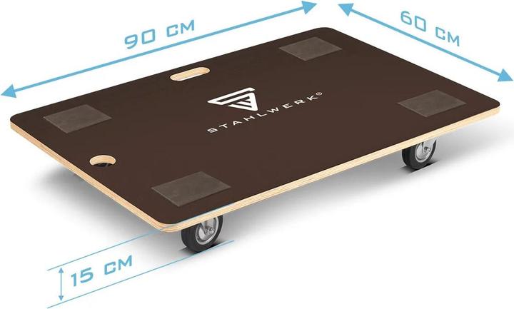 Immagine prodotto Stahlwerk Rollwagen mit Handgriff bis 300 kg 90x60 cm Rollbrett Transportroller (300 kg)